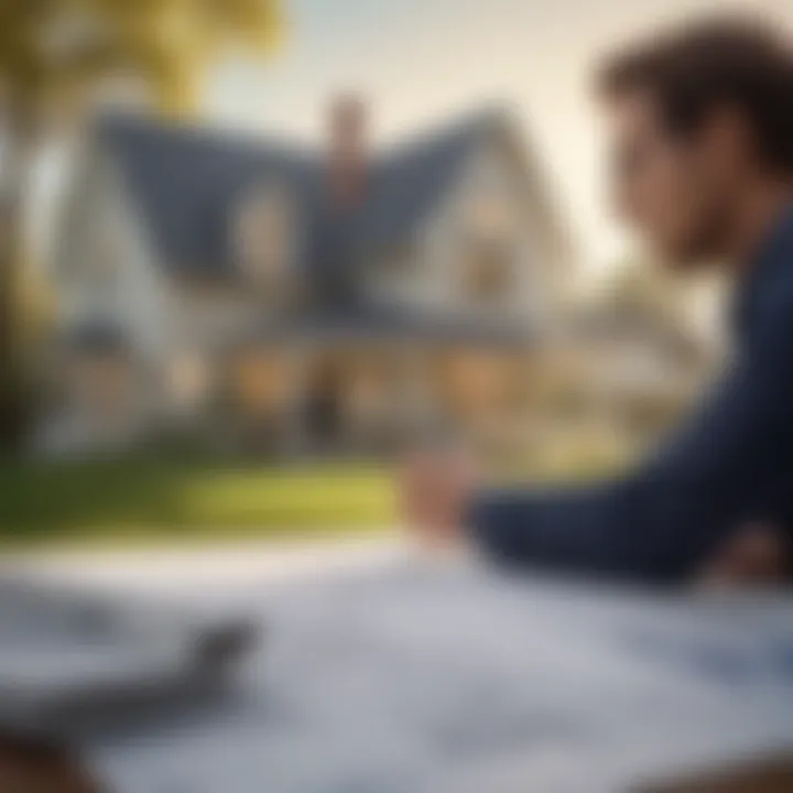 A contemplative individual gazing at a house blueprint, symbolizing the dream of homeownership.