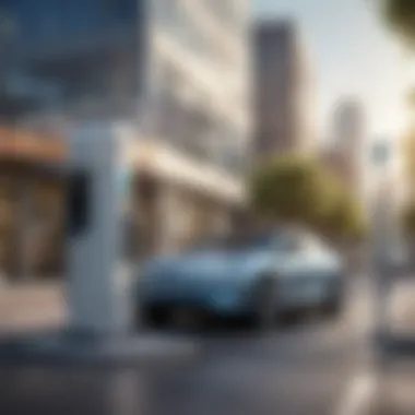Modern Urban EV Charging Station Electric vehicle charging station in an urban setting