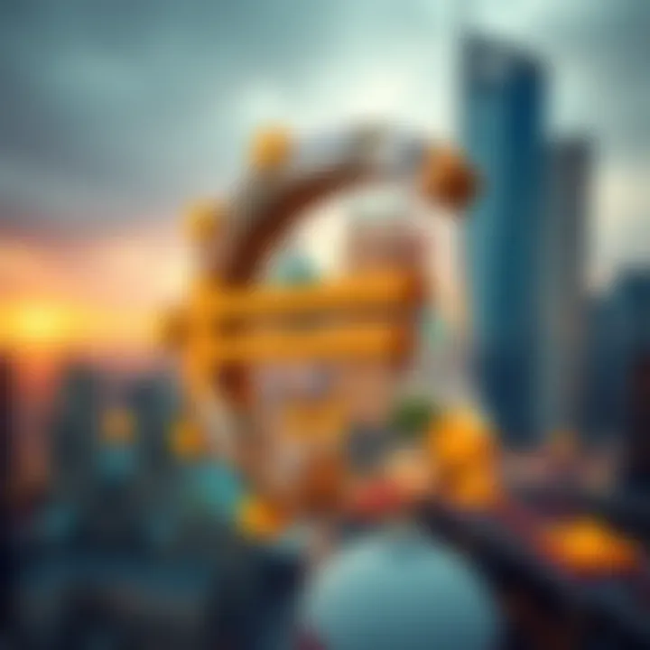 A graphic representation of the Euro currency symbol intertwined with various European landmarks