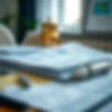 Financial documents organized neatly on a table