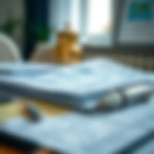 Financial documents organized neatly on a table