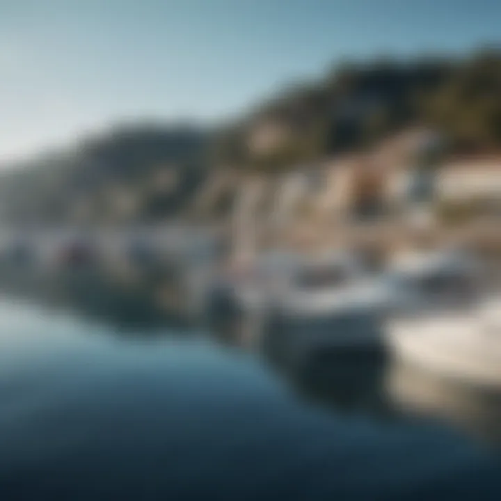 A tranquil marina filled with various boats under a clear blue sky