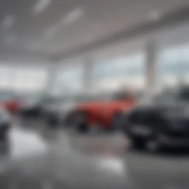 A sophisticated car dealership showcasing a range of new vehicles.