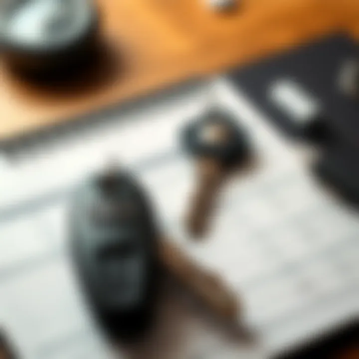 Motorcycle Keys and Budget Planner An elegant arrangement of motorcycle keys on a budget planner, representing the connection between ownership and financial strategy.