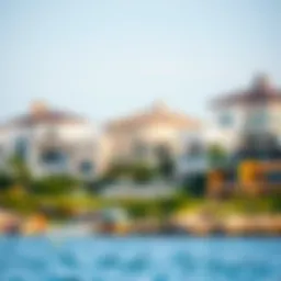 A scenic view of a pristine beach with luxurious homes lining the shore