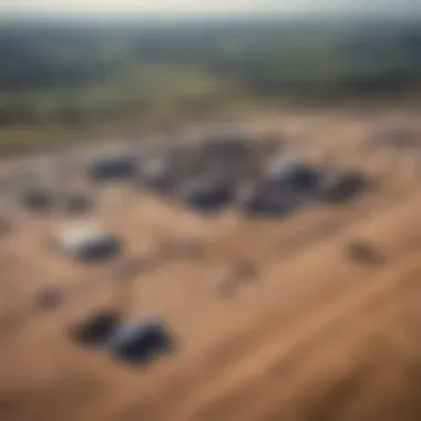 Aerial view of a fracking site showing equipment and terrain