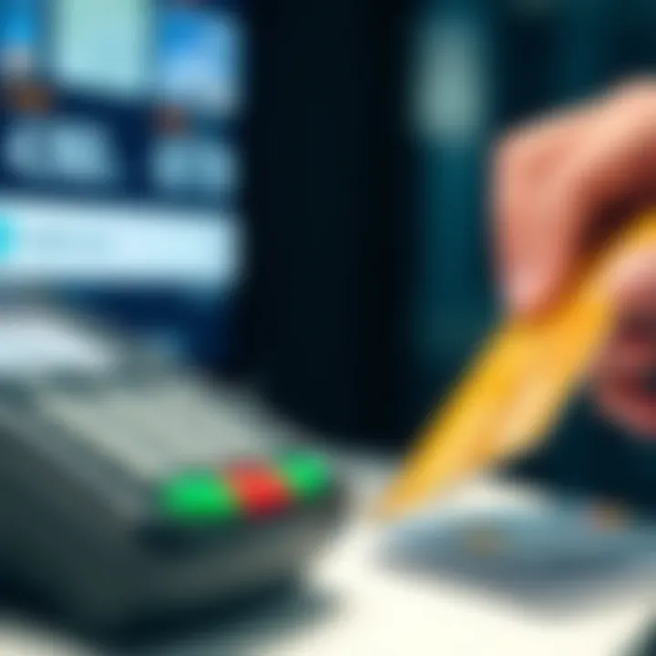 A close-up of a secure payment terminal with cards being tapped