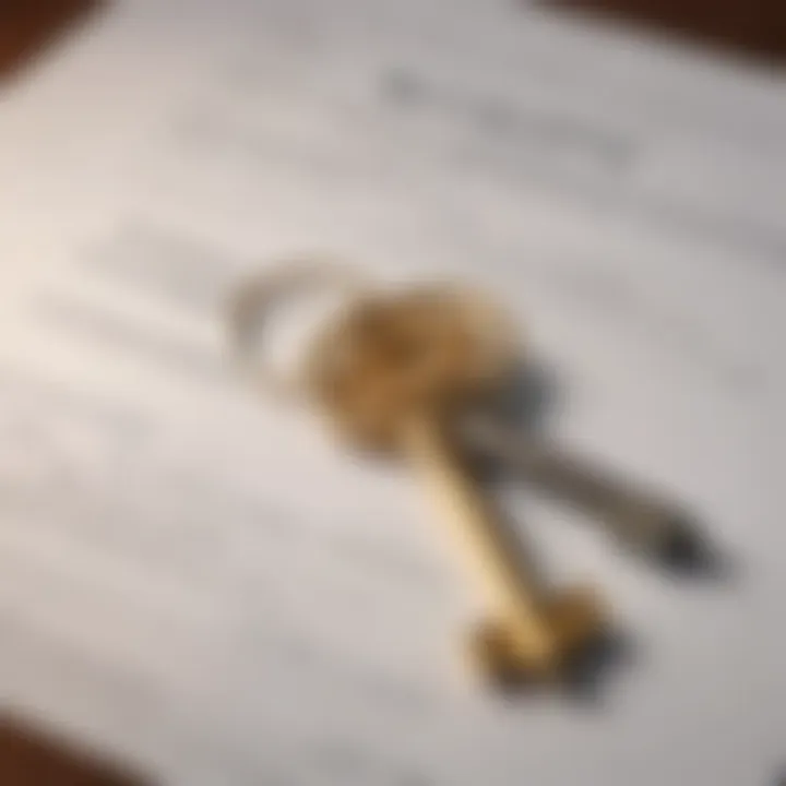 A key resting on a property deed representing ownership