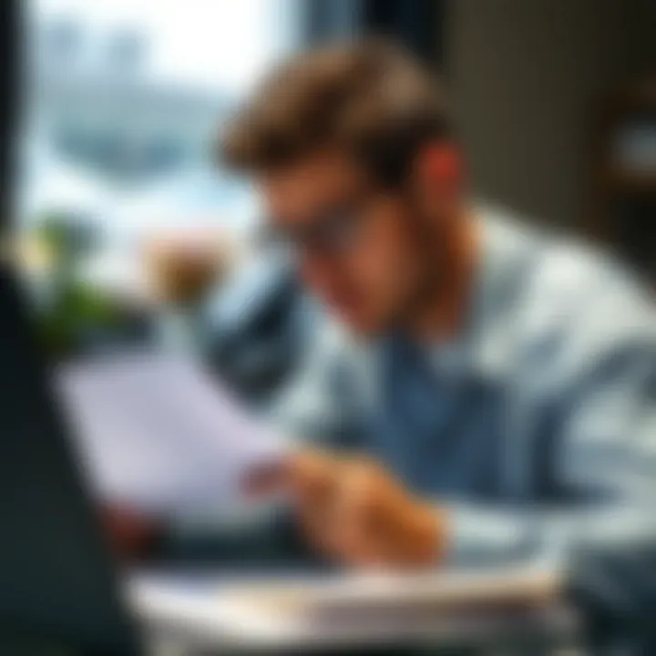 Person reviewing credit report and drafting dispute letters