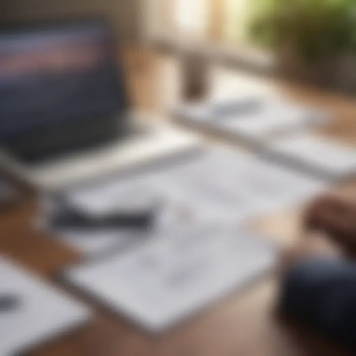 Laptop and financial documents on a desk