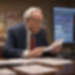 Warren Buffett analyzing financial reports