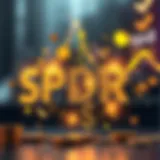 A visual representation of the SPDR acronym with dynamic financial symbols