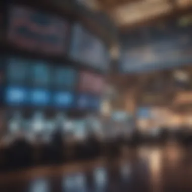 A bustling stock exchange trading floor